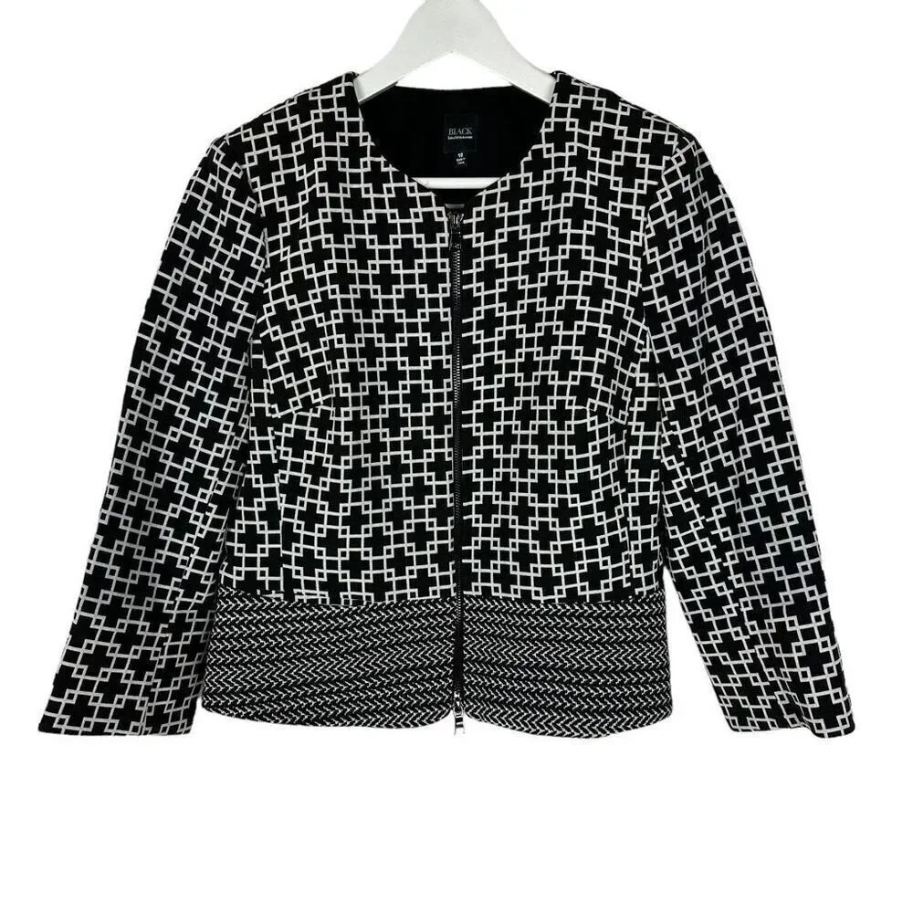 Saks Fifth Avenue Black Label Collarless Zip Front Round Neck Jacket Size 10 Bla